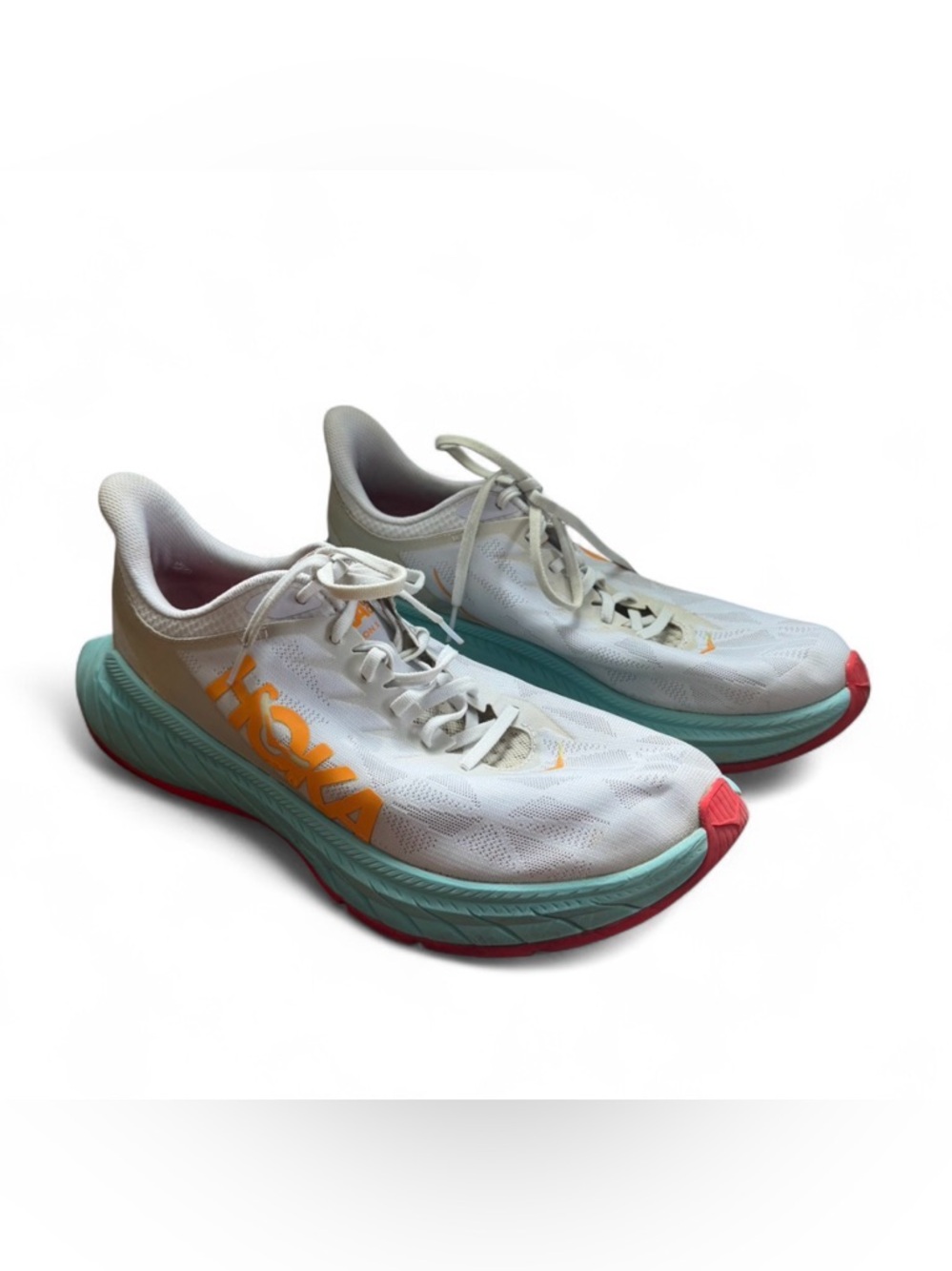 HOKA One One Carbon X 2 Men’s 12.5D Running Shoes White Orange Carbon Plate Road